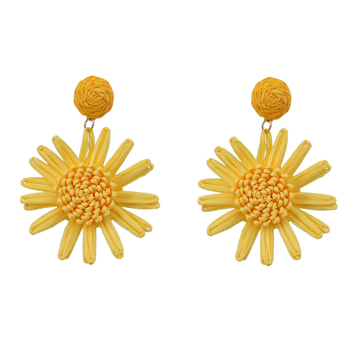 Wholesale Braided Floral Bohemian Raffia Earrings